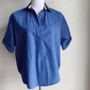 A Shirt Thing Delilah Popover Cotton Collared Top in Navy Polka Dot XS